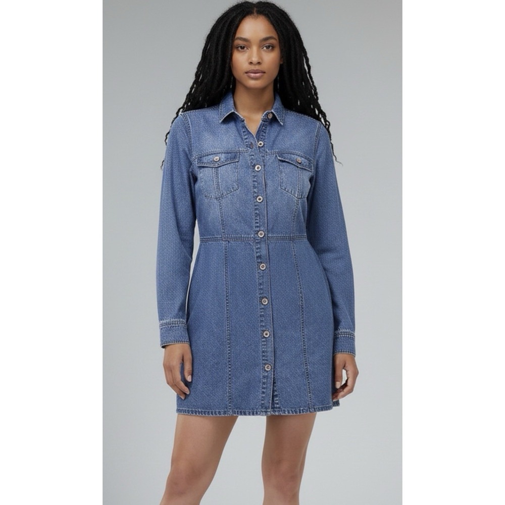 Frye Womens denim Dress Sz-XXL MED Wash Mini Chest Pocket Long Sleeve Western